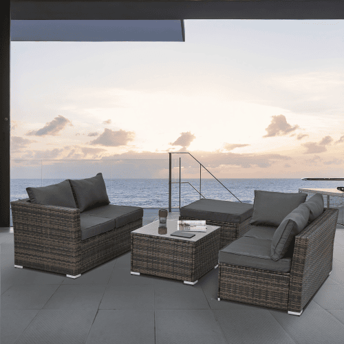 Patio Furniture, Outdoor Furniture, Seasonal PE Wicker Furniture, 4 Set Wicker Furniture With Tempered Glass Coffee Table Patio Furniture, Outdoor Furniture, Seasonal PE Wicker Furniture, 4 Set Wicker Furniture With Tempered Glass Coffee Table