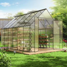8x12 FT Greenhouse For Outdoors,Heavy Duty Polycarbonate Greenhouse,Large Walk-in Greenhouse With Roof Vent,Aluminum Hot House For Outside Green House